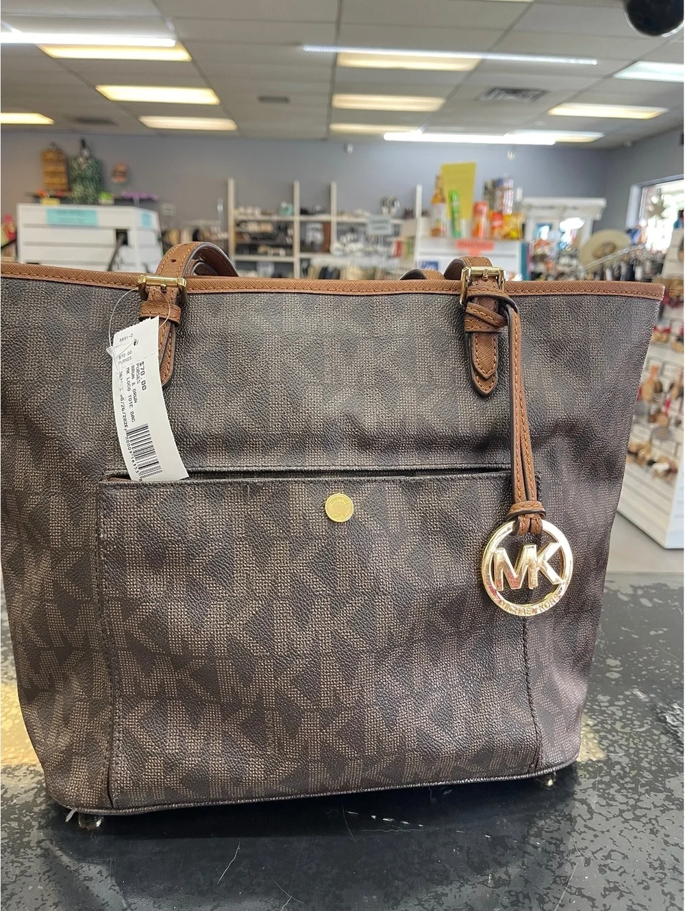 Michael Kors Brown Signature MK Logo Tote Bag